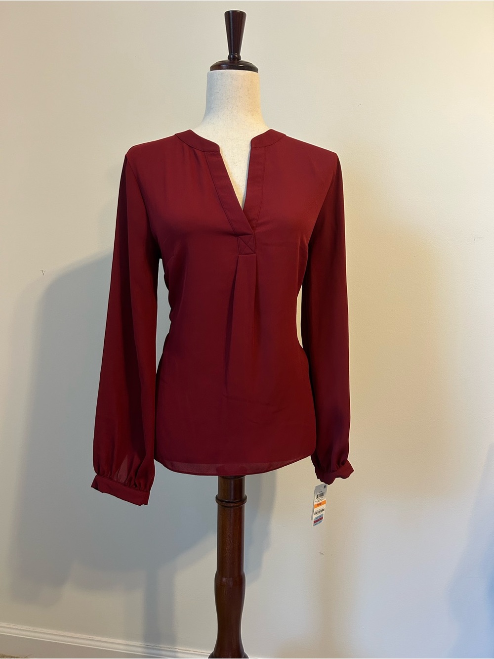 NWT - INC International Concepts Burgundy Split Neck Blouse Size S
